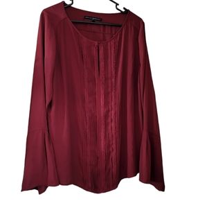 White House Black Market Red Chiffon Long Flared Sleeve Oversized Blouse Size 16